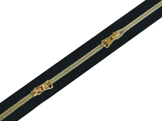 1 Meter+ 3 Zipper metallisierter Endlosreißverschluss-schwarz/gold