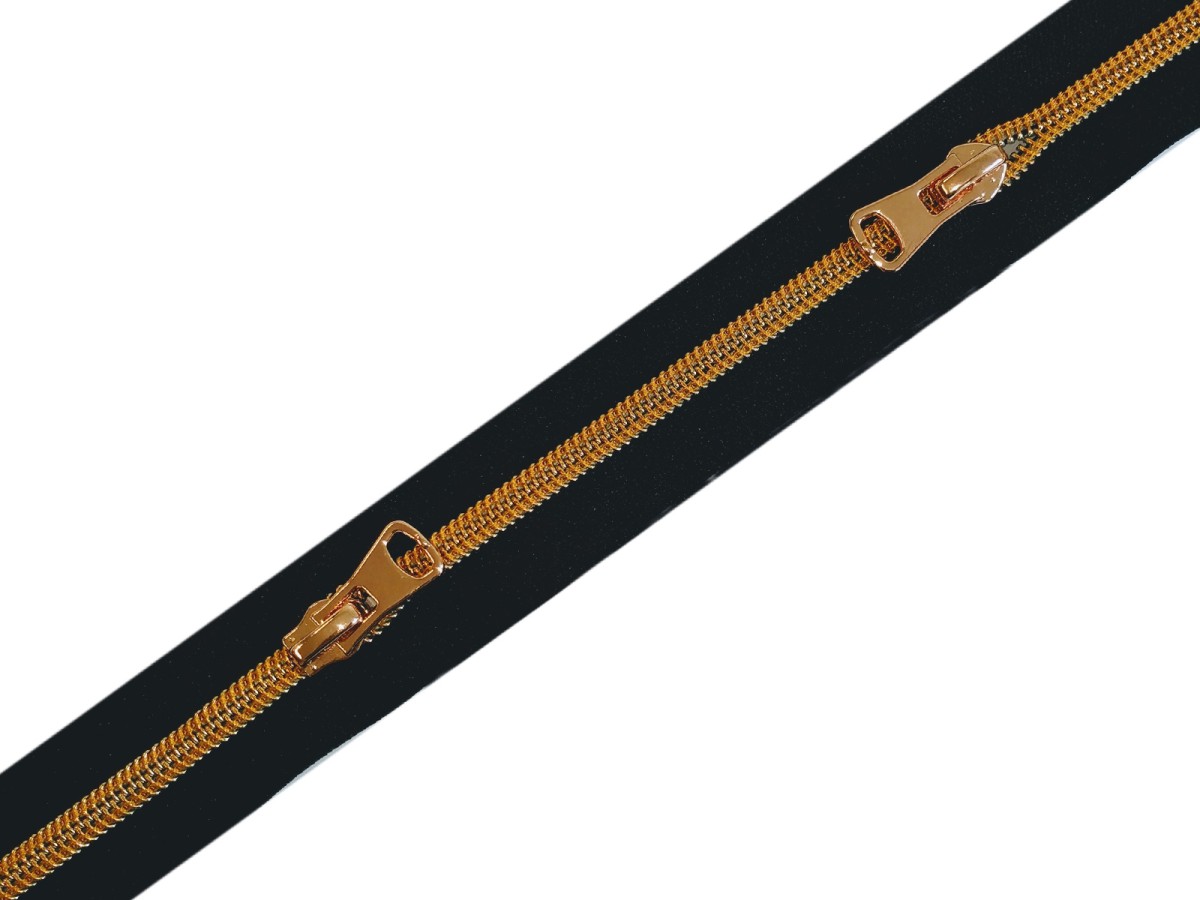 1 Meter+ 3 Zipper metallisierter Endlosreißverschluss-schwarz/kupfer